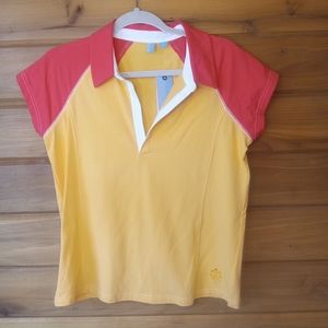 NWT Sideways Womens Polo Size Large Coral & Yellow.